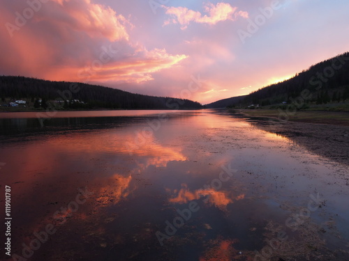 Sunset view from the lakeside, Colorado state forest, Walden photo