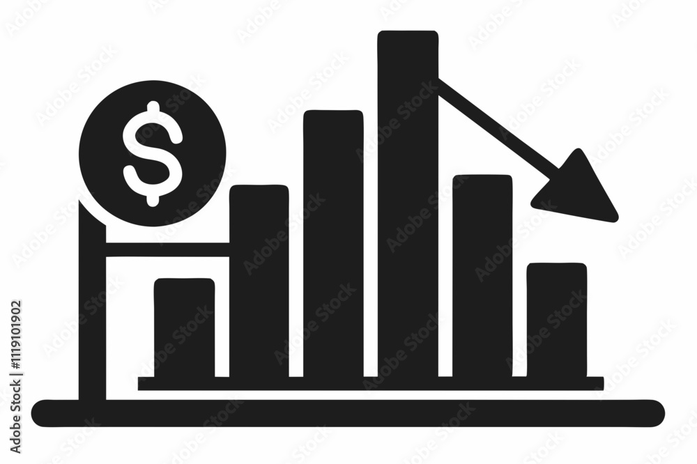 Black Silhouette Cost Reduction Chart Icon Vector Black Silhouette Cost Reduction Chart Icon Vector