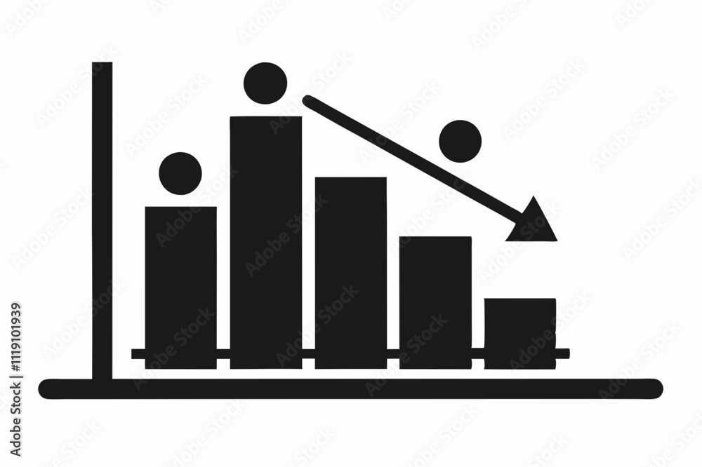 Black Silhouette Cost Reduction Chart Icon Vector Black Silhouette Cost Reduction Chart Icon Vector