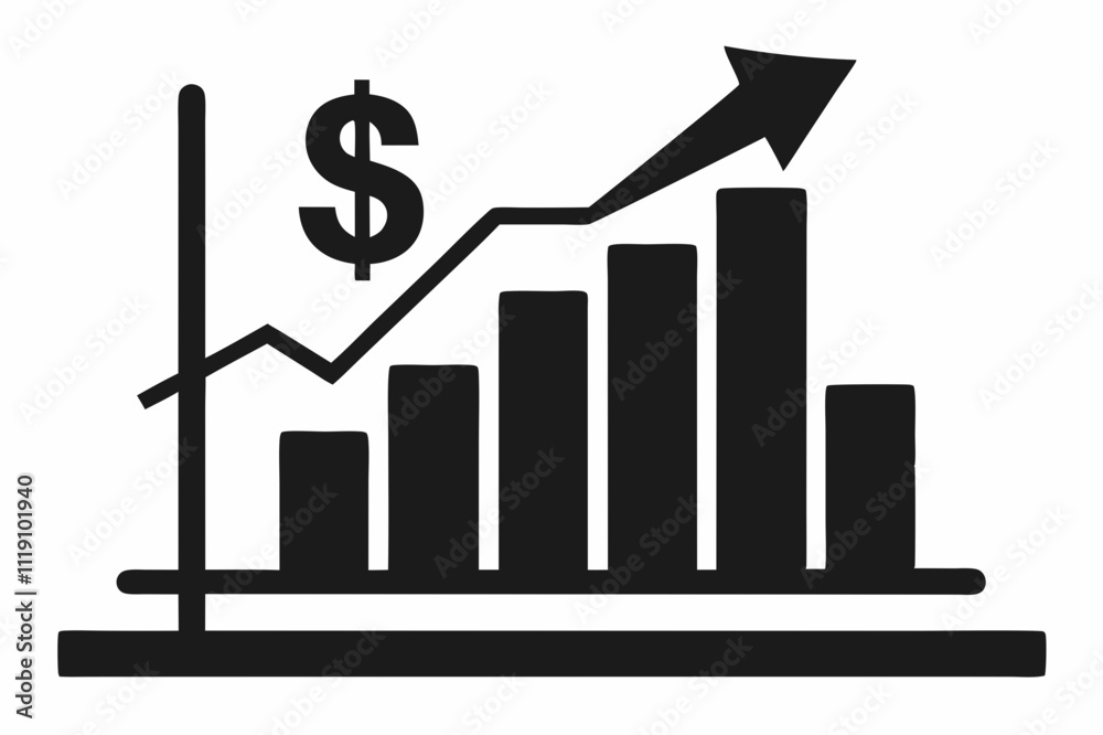 Black Silhouette Cost Reduction Chart Icon Vector Black Silhouette Cost Reduction Chart Icon Vector