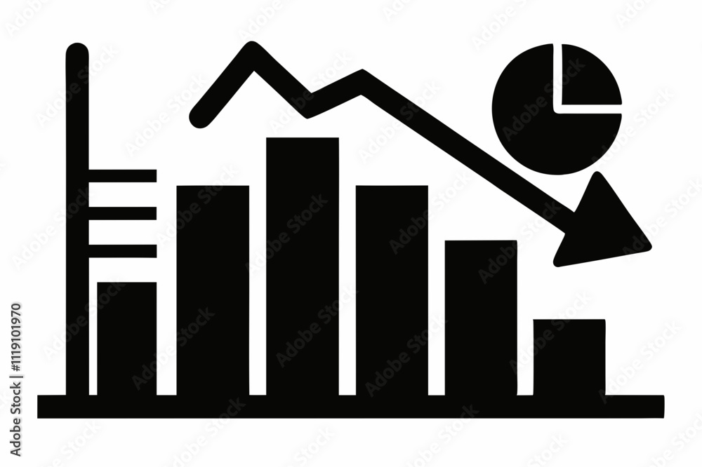 Black Silhouette Cost Reduction Chart Icon Vector Black Silhouette Cost Reduction Chart Icon Vector