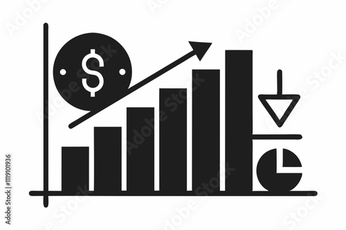 Black Silhouette Cost Reduction Chart Icon Vector