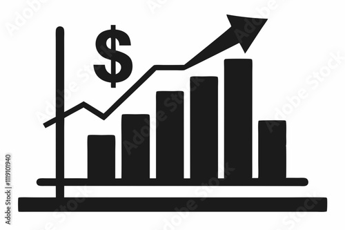 Black Silhouette Cost Reduction Chart Icon Vector