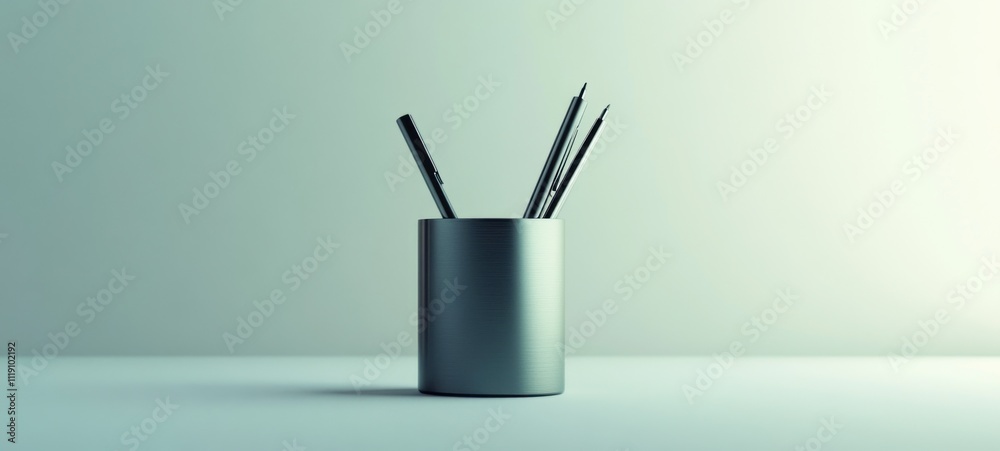 Minimalist Still Life: Pens in a Metal Holder Minimalist Still Life: Pens in a Metal Holder
