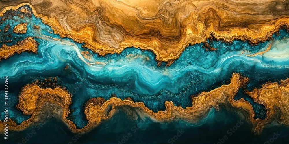 Turquoise River Aerial View in Warm Wood Landscape with Textures and Patterns Turquoise River Aerial View in Warm Wood Landscape with Textures and Patterns