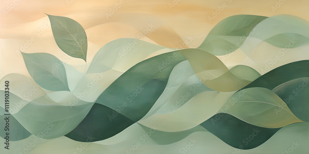 Serene Green Leaves Abstract Painting Serene Green Leaves Abstract Painting