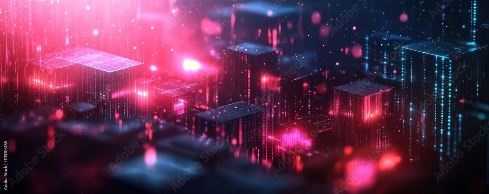 Fototapeta premium Futuristic Digital Landscape Cyberpunk Background for Artificial Intelligence Data Transfer and Encryption in Technology Applications