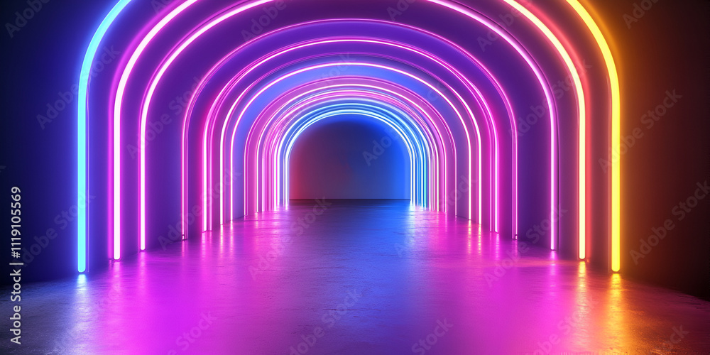 Neon Rainbow Archway: A mesmerizing tunnel of vibrant neon arches in rainbow hues, creating a futuristic and energetic atmosphere. Perfect for backgrounds, presentations, or artistic projects. Neon Rainbow Archway: A mesmerizing tunnel of vibrant neon arches in rainbow hues, creating a futuristic and energetic atmosphere. Perfect for backgrounds, presentations, or artistic projects.