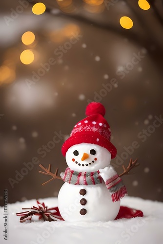 Snowman figurine with snow