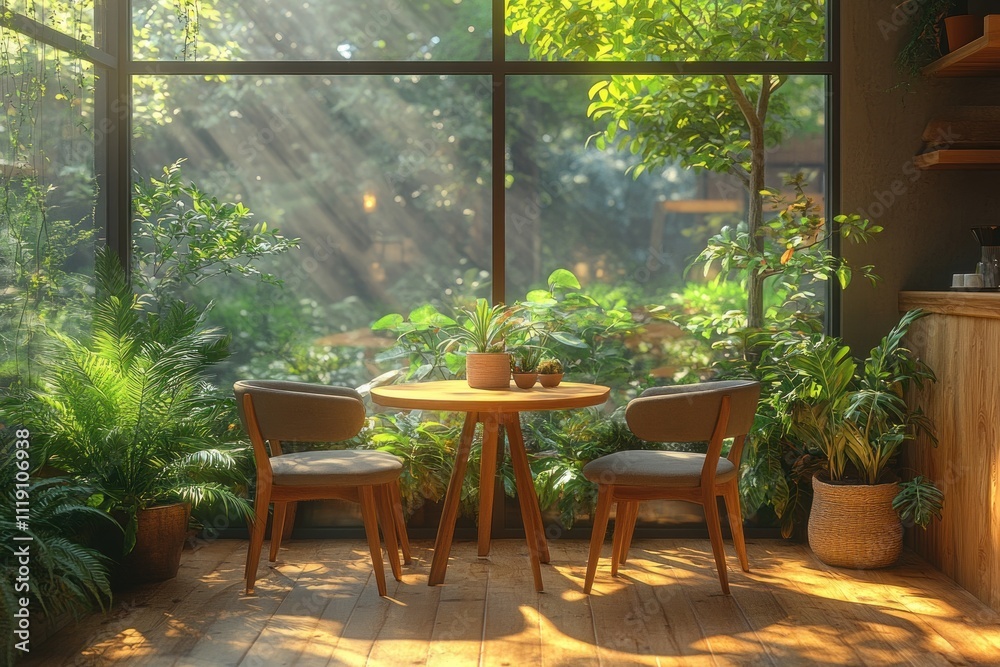 Cozy Scandinavian Style Cafe Interior Modern Design with Warm Wood Minimalist Decor and Lush Green Plants Cozy Scandinavian Style Cafe Interior Modern Design with Warm Wood Minimalist Decor and Lush Green Plants