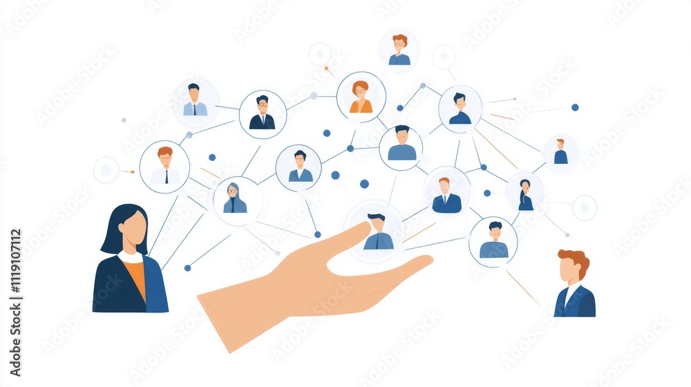Business Networking Concept with Hand Reaching Out to People Connections Business Networking Concept with Hand Reaching Out to People Connections