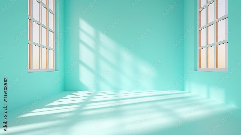 Obraz premium Mint Green Room Studio Backdrop Product Photography Window Light Empty Space