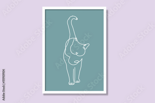 Cat linear printable poster design. Modern continuous single-line framed canvas prints minimal vector illustration—elegance pet animal art minimalism interior vector artwork. 