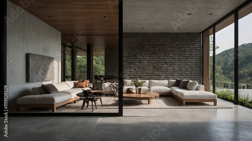 AI-Generated Modern Luxury House with Hotel-Style Minimalism, Red Brick Exterior, and Italian-Inspired Interior Design, Set Against Stunning Natural Backdrops – Perfect for Sophisticated Living and Un