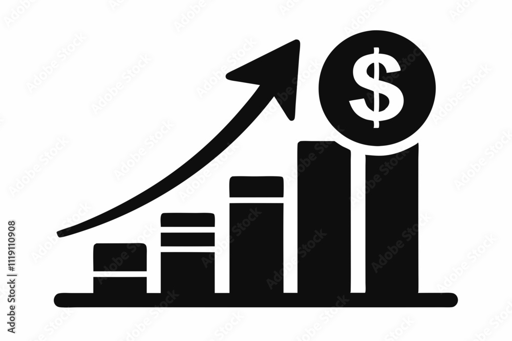 Black Silhouette Icon Revenue Growth Vector Black Silhouette Icon Revenue Growth Vector
