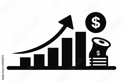 Black Silhouette Icon Revenue Growth Vector
