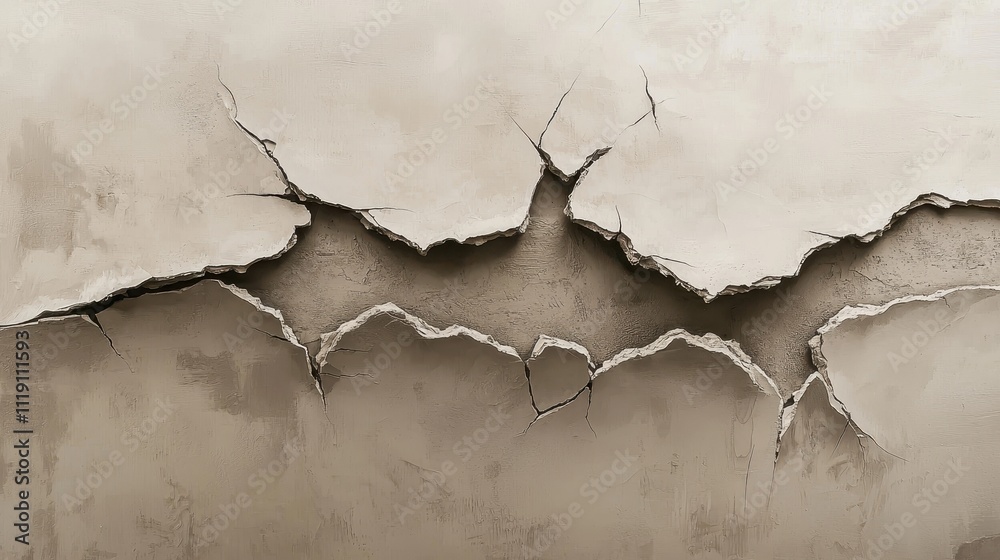 Obraz premium Striking Warm Taupe Wall with Cracks and Ruptures Creating an Artful Texture