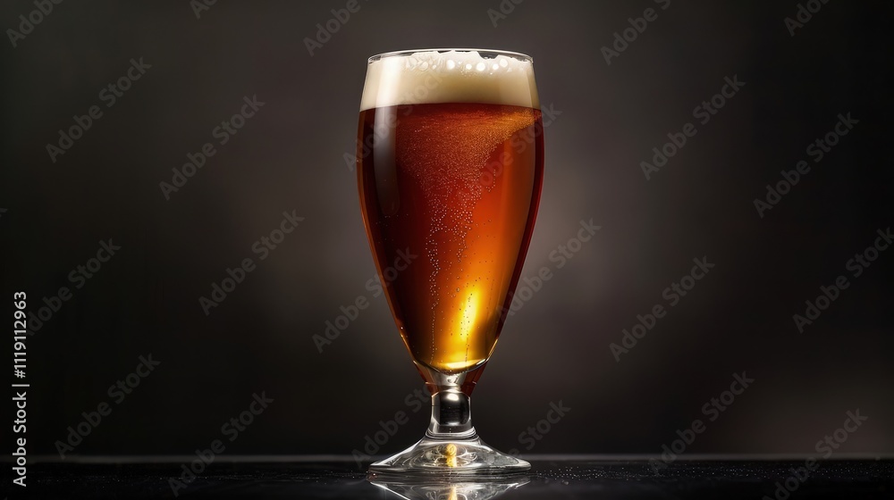 A cold glass of beer rests on a dark surface, its golden liquid shimmering under the dim light. Bubbles rise to the top, A cold glass of beer rests on a dark surface, its golden liquid shimmering under the dim light. Bubbles rise to the top,