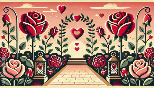 A Valentine’s Day Artwork Featuring Bold Silk-Screen Roses and Romantic Heart Accents