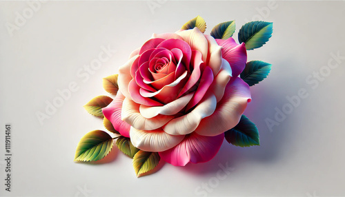 An Elegant 3D Rose with Intricate Petal Details and Striking Color Transitions on a Minimal Background