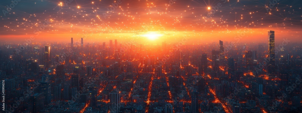 Obraz premium Urban Communication Network and Digital Transformation in Smart City Architecture