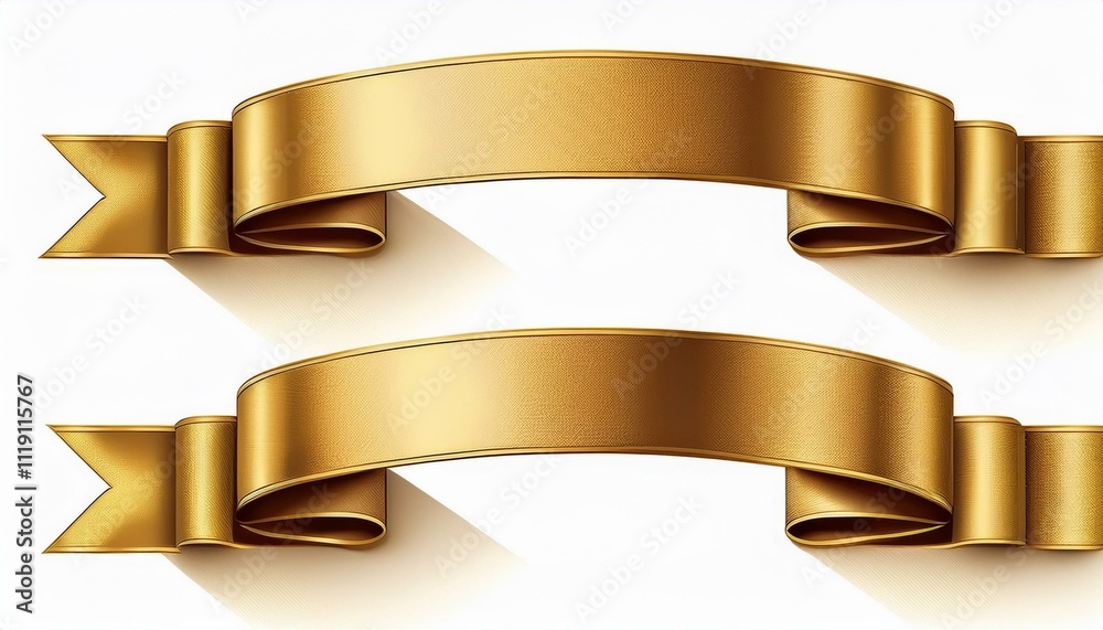 set gold Ribbon Banner on isolated white background. set gold Ribbon Banner on isolated white background.