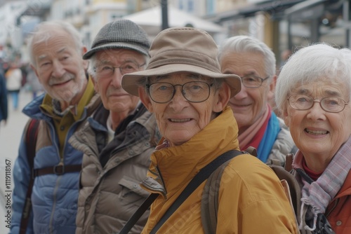 Group of senior people walking on the street. Elderly people lifestyle.