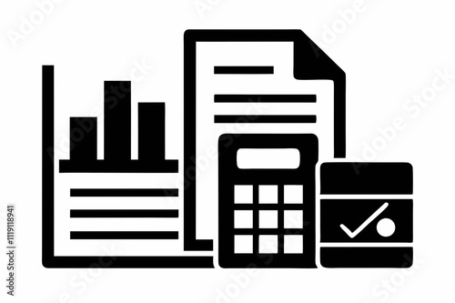 Black Silhouette Tax Form Chart Icon Vector Design