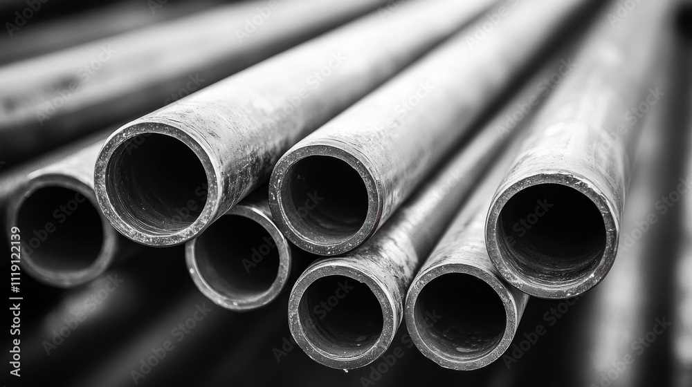 Steel Pipes Close-up: Industrial Construction Steel Pipes Close-up: Industrial Construction
