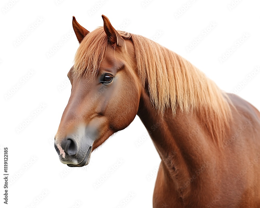 Elegant chestnut horse, full body shot, white backdrop, sharp focus, HD clarity. Elegant chestnut horse, full body shot, white backdrop, sharp focus, HD clarity.