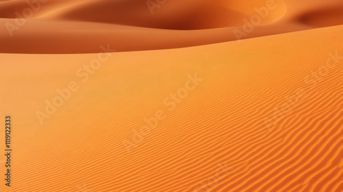 Vast orange desert landscape with gentle sand dunes and ripples