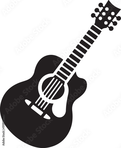 Electric Guitar Black and White Silhouette Icon Vector Design on White Background
