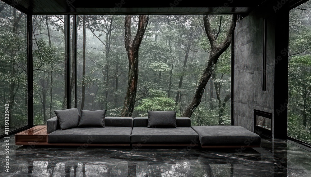 Modern Sectional Sofa In Forest View Room