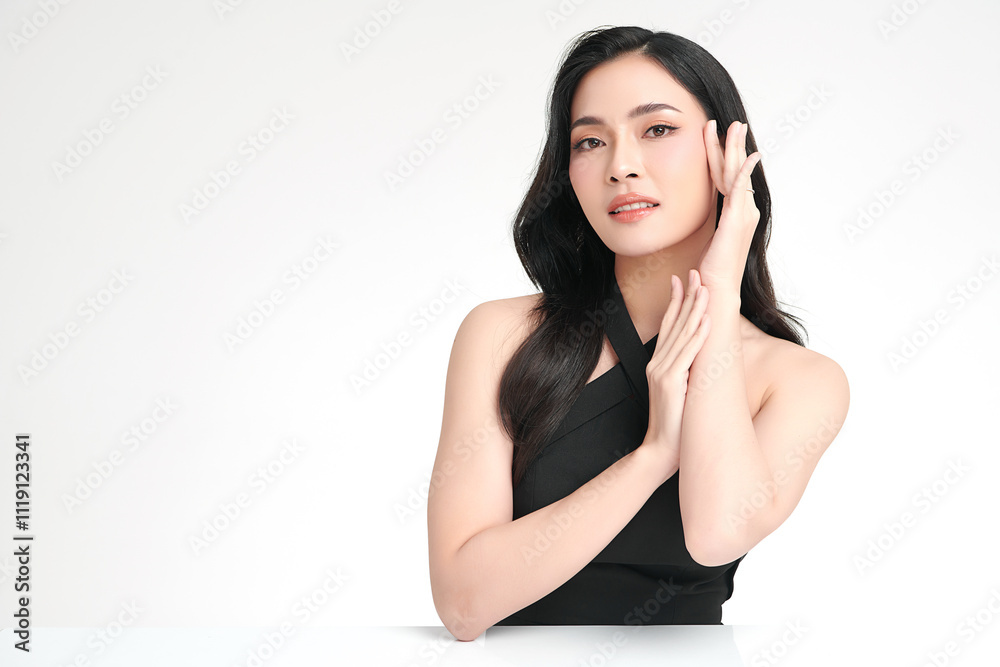 Beautiful young asian woman with clean fresh skin on white background, Face care, Facial treatment, Cosmetology, beauty and spa, Asian women portrait.