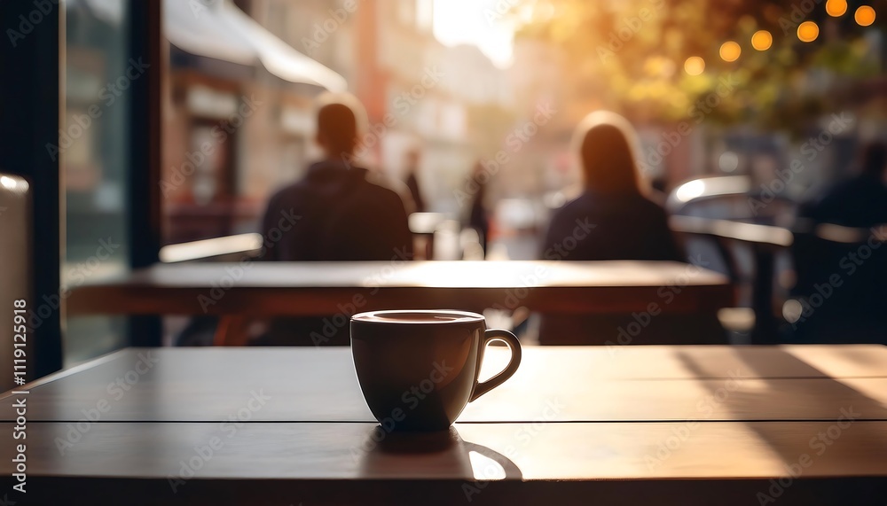 A coffee cup on a table in a cozy caf?. A coffee cup on a table in a cozy caf?.
