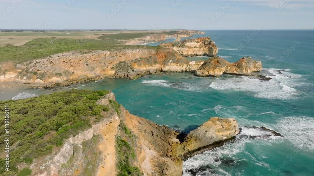 AERIAL Over Limestone Cliffs Of Childers Cove, Allensford Australia AERIAL Over Limestone Cliffs Of Childers Cove, Allensford Australia