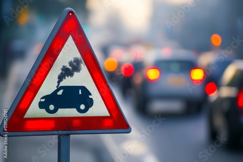 Warning Sign: Vehicle Emission Pollution in Traffic photo