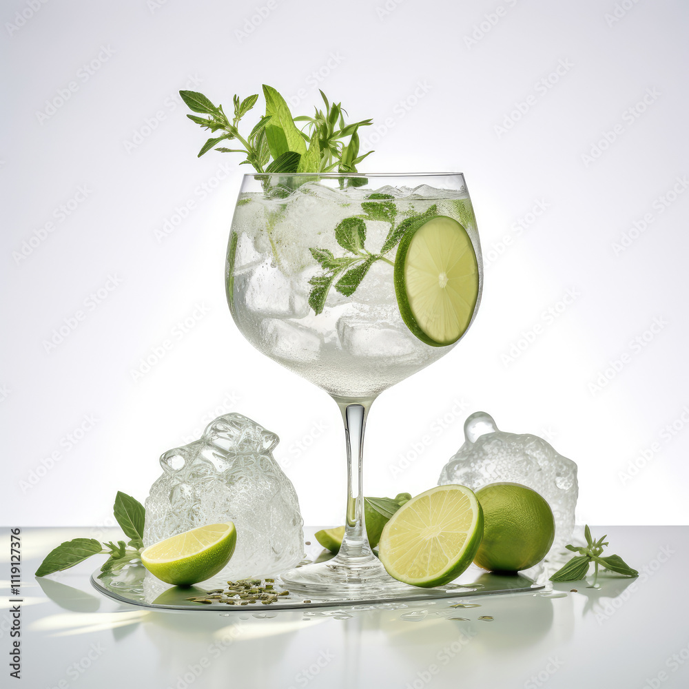 Fototapeta premium Refreshing Gin Tonic with Lime on Elegant Background