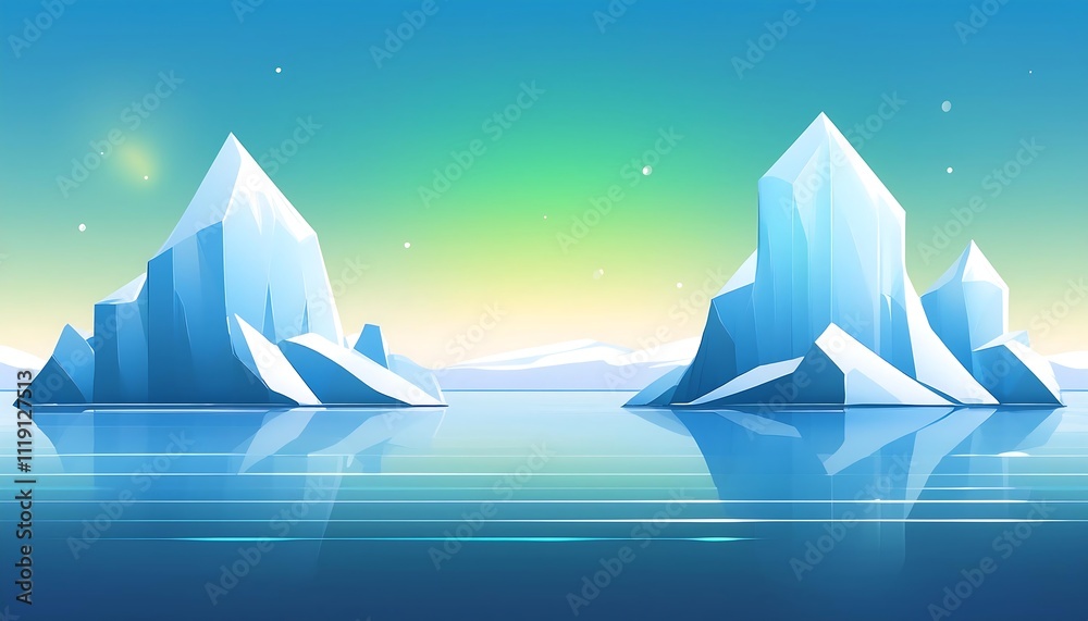 Icebergs in a serene, colorful landscape. Icebergs in a serene, colorful landscape.