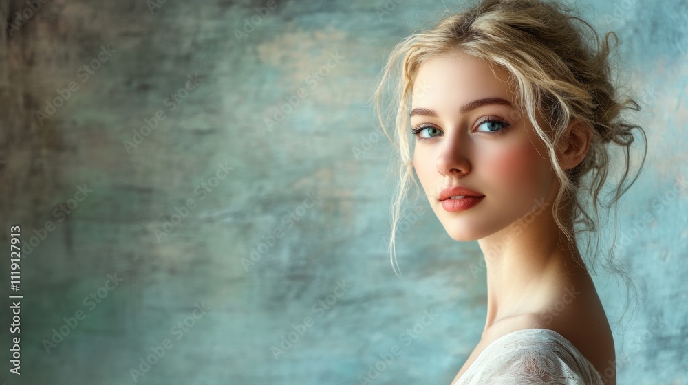 Elegant portrait of a young woman studio setting photography soft lighting profile view beauty and grace concept Elegant portrait of a young woman studio setting photography soft lighting profile view beauty and grace concept