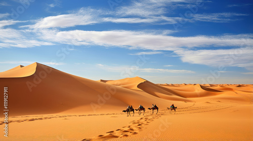 Desert Caravan Journey Across Golden Sands