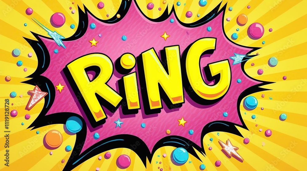 Vibrant Comic Book Style Speech Bubble With Bold 'Ring' Text Vibrant Comic Book Style Speech Bubble With Bold 'Ring' Text