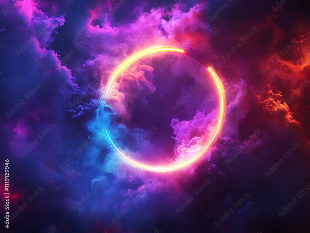 Obraz premium Neon Dreams: A Glowing Portal in the Clouds