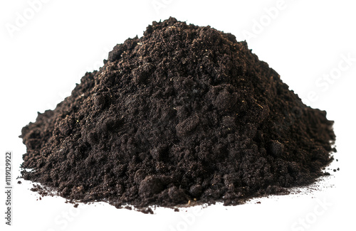 Pile of rich black soil isolated on transparent background, agriculture and gardening concept