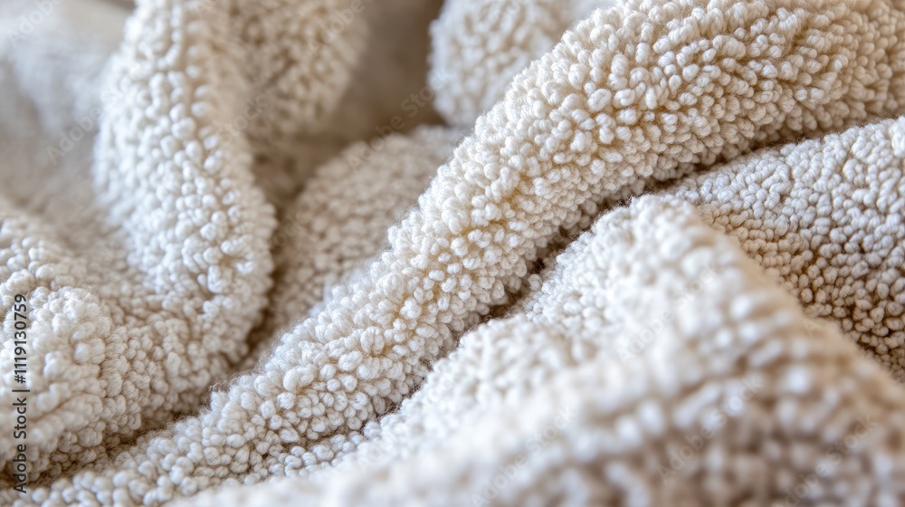 Close-Up View of Soft, Plush Fabric Textures Featuring Creamy Beige Tones, Perfect for Textiles, Fashion, or Home Decor Applications