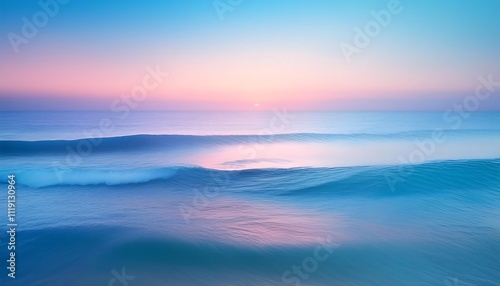 Serene ocean sunset with soft pastel colors.