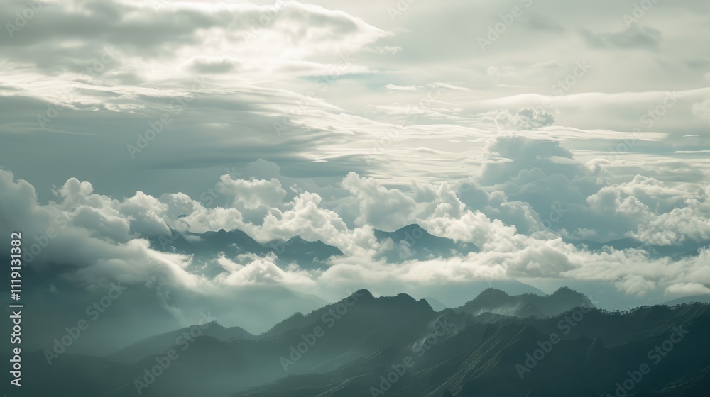 Majestic Mountain Range with Clouds Panorama Majestic Mountain Range with Clouds Panorama