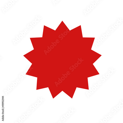 Blank red star shaped price label isolated on transparent background, png image 