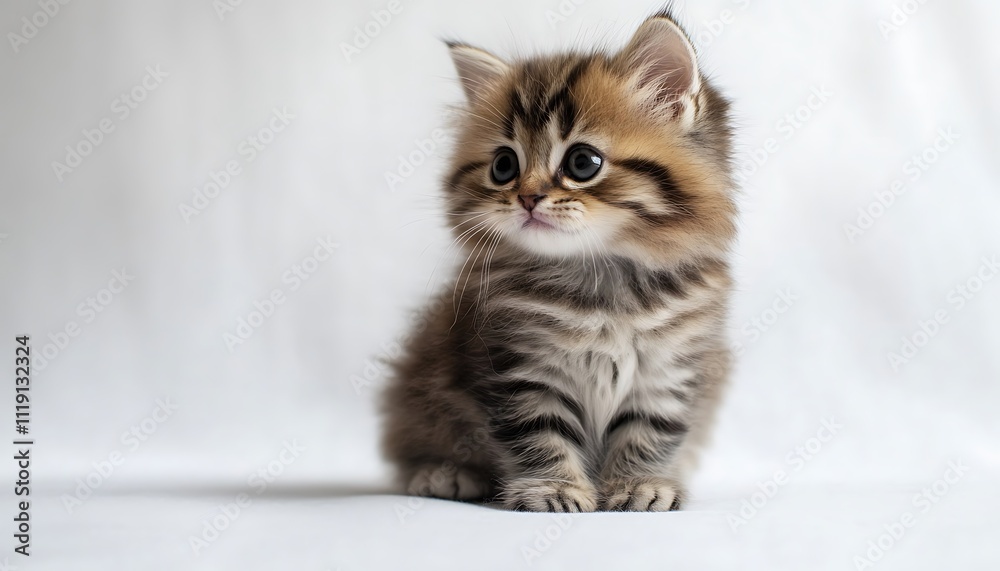 Fluffy kitten, small and adorable, sitting on white background, full-body shot, high resolution. Fluffy kitten, small and adorable, sitting on white background, full-body shot, high resolution.