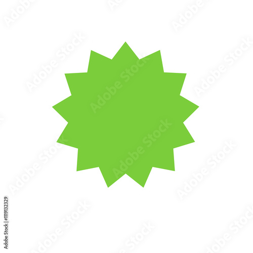 Blank green star shaped price label isolated on transparent background, png image 